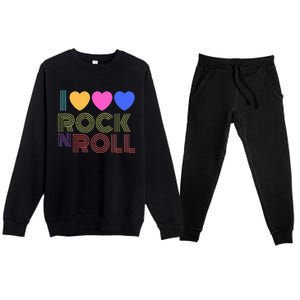 Retro 80s Hearts I Love Rock N Roll Music For Fans Young Premium Crewneck Sweatsuit Set