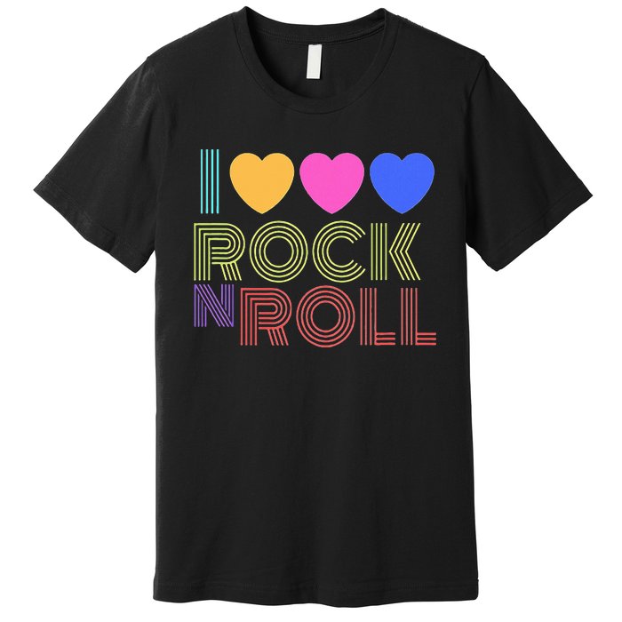 Retro 80s Hearts I Love Rock N Roll Music For Fans Young Premium T-Shirt