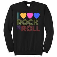 Retro 80s Hearts I Love Rock N Roll Music For Fans Young Tall Sweatshirt