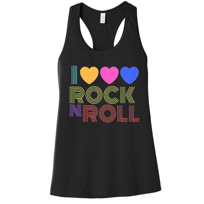 Retro 80s Hearts I Love Rock N Roll Music For Fans Young Women's Racerback Tank