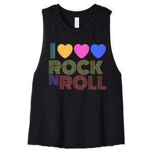 Retro 80s Hearts I Love Rock N Roll Music For Fans Young Women's Racerback Cropped Tank