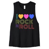 Retro 80s Hearts I Love Rock N Roll Music For Fans Young Women's Racerback Cropped Tank