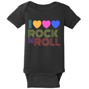 Retro 80s Hearts I Love Rock N Roll Music For Fans Young Baby Bodysuit