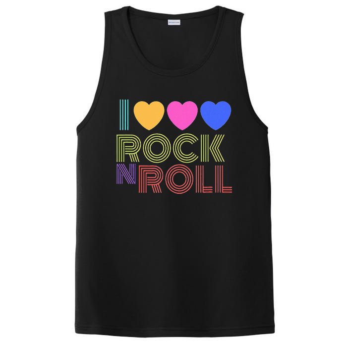 Retro 80s Hearts I Love Rock N Roll Music For Fans Young PosiCharge Competitor Tank