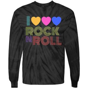 Retro 80s Hearts I Love Rock N Roll Music For Fans Young Tie-Dye Long Sleeve Shirt