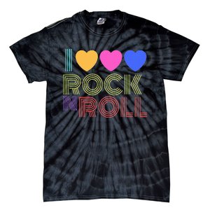 Retro 80s Hearts I Love Rock N Roll Music For Fans Young Tie-Dye T-Shirt