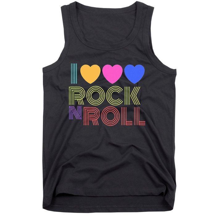 Retro 80s Hearts I Love Rock N Roll Music For Fans Young Tank Top