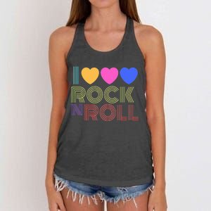 Retro 80s Hearts I Love Rock N Roll Music For Fans Young Women's Knotted Racerback Tank