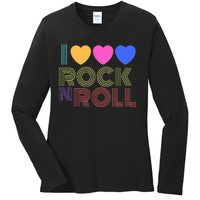 Retro 80s Hearts I Love Rock N Roll Music For Fans Young Ladies Long Sleeve Shirt