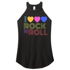 Retro 80s Hearts I Love Rock N Roll Music For Fans Young Women's Perfect Tri Rocker Tank