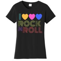 Retro 80s Hearts I Love Rock N Roll Music For Fans Young Women's T-Shirt