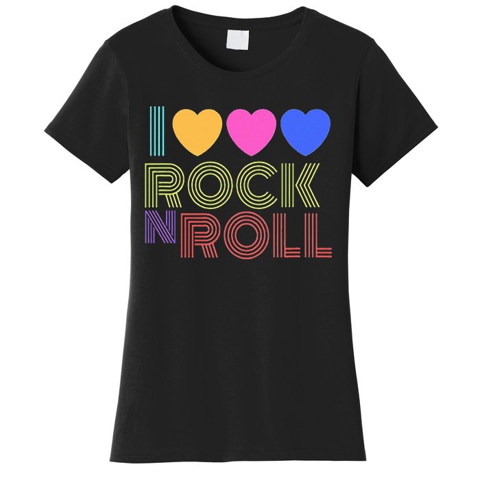 Retro 80s Hearts I Love Rock N Roll Music For Fans Young Women's T-Shirt