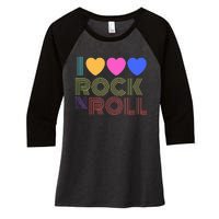 Retro 80s Hearts I Love Rock N Roll Music For Fans Young Women's Tri-Blend 3/4-Sleeve Raglan Shirt