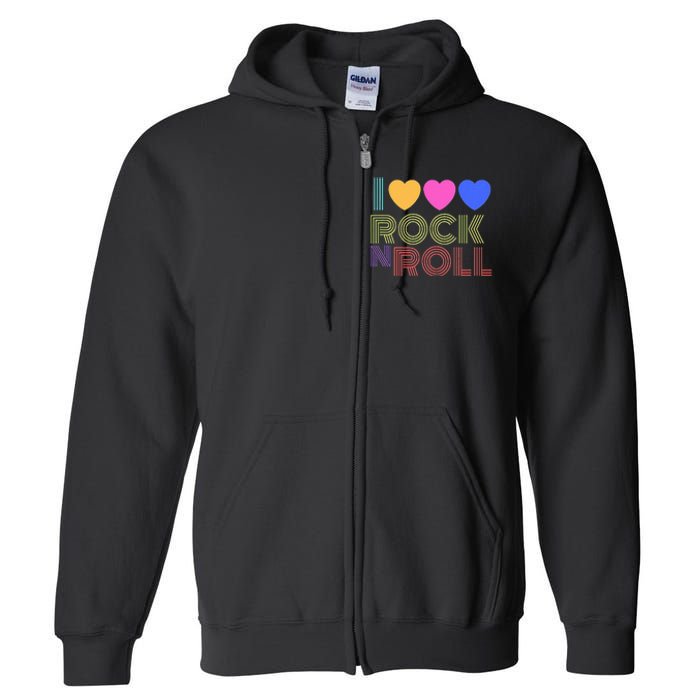 Retro 80s Hearts I Love Rock N Roll Music For Fans Young Full Zip Hoodie