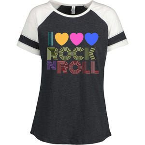 Retro 80s Hearts I Love Rock N Roll Music For Fans Young Enza Ladies Jersey Colorblock Tee