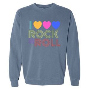 Retro 80s Hearts I Love Rock N Roll Music For Fans Young Garment-Dyed Sweatshirt