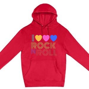 Retro 80s Hearts I Love Rock N Roll Music For Fans Young Premium Pullover Hoodie