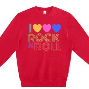 Retro 80s Hearts I Love Rock N Roll Music For Fans Young Premium Crewneck Sweatshirt