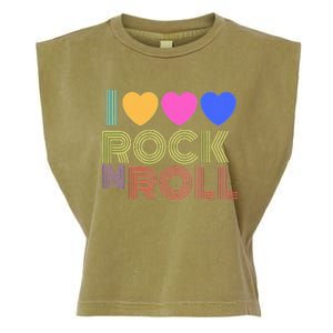 Retro 80s Hearts I Love Rock N Roll Music For Fans Young Garment-Dyed Women's Muscle Tee