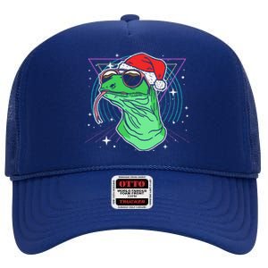 Retro 80s Komodo Dragon Christmas Hat Monitor Lizard High Crown Mesh Back Trucker Hat