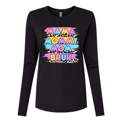 Retro 80's Leopard Print Mama Mommy Mom Bruh Womens Cotton Relaxed Long Sleeve T-Shirt