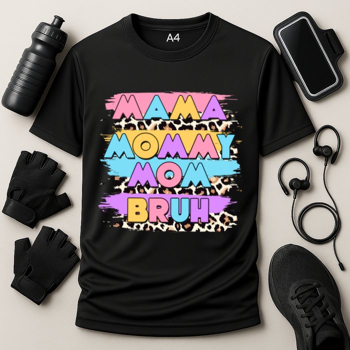 Retro 80's Leopard Print Mama Mommy Mom Bruh Cooling Performance Crew T-Shirt