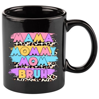 Retro 80's Leopard Print Mama Mommy Mom Bruh 11oz C Handle Ceramic Mug