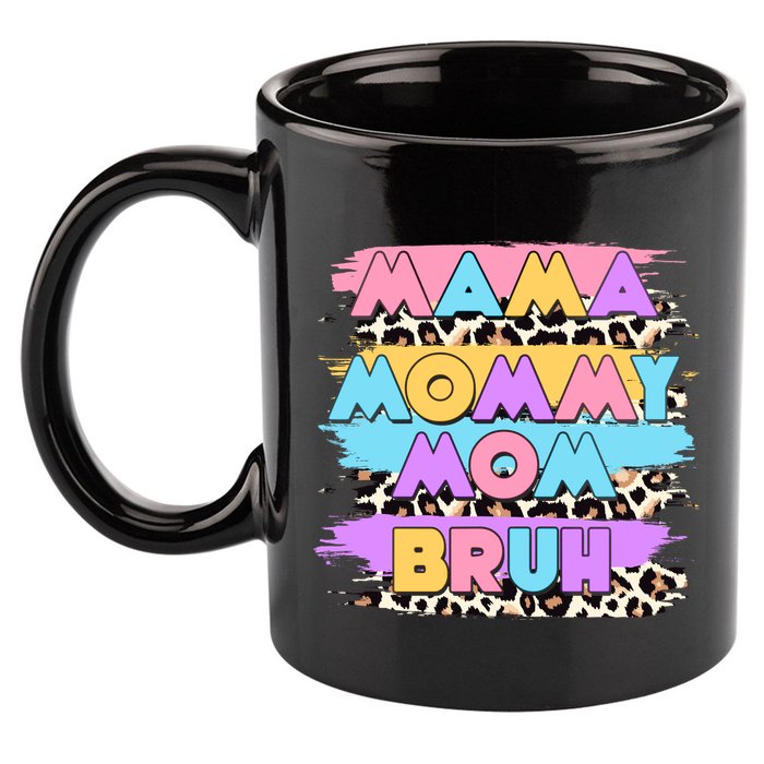 Retro 80's Leopard Print Mama Mommy Mom Bruh 11oz C Handle Ceramic Mug