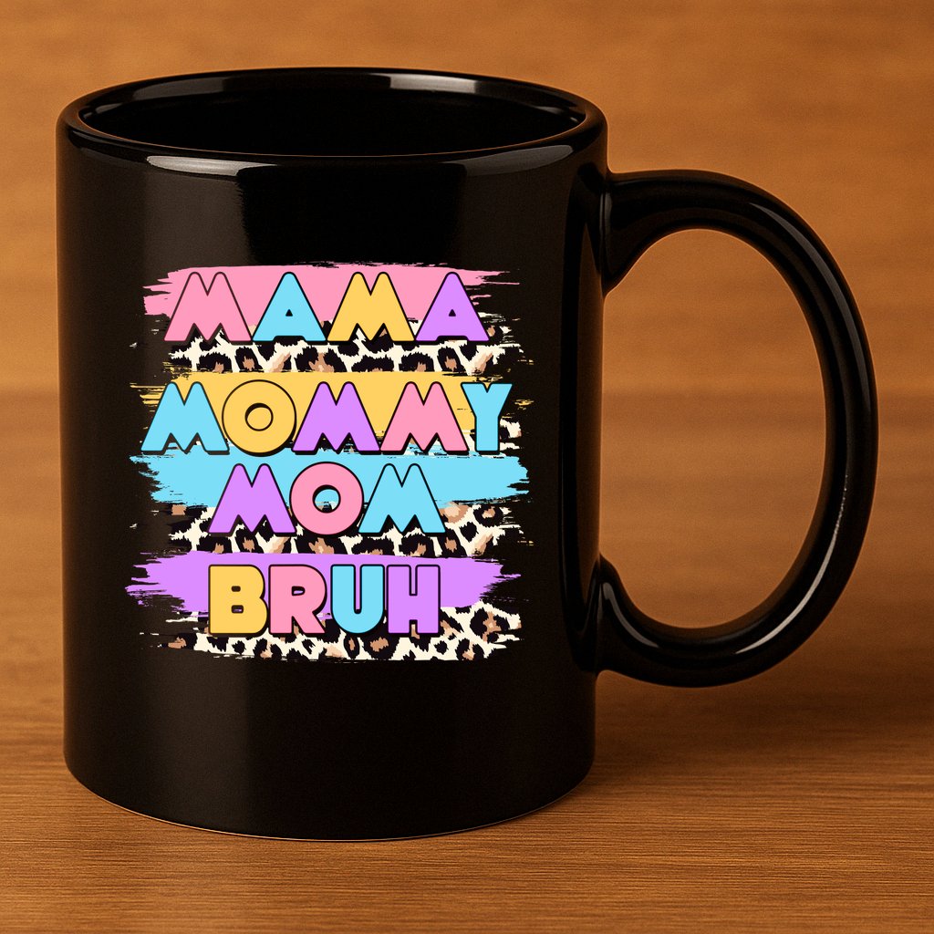 Retro 80's Leopard Print Mama Mommy Mom Bruh 11oz C Handle Ceramic Mug