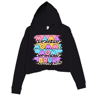 Retro 80's Leopard Print Mama Mommy Mom Bruh Crop Fleece Hoodie