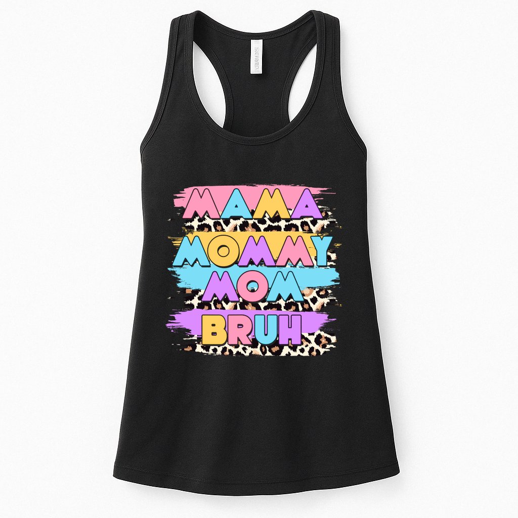 Retro 80's Leopard Print Mama Mommy Mom Bruh Womens Tank Top