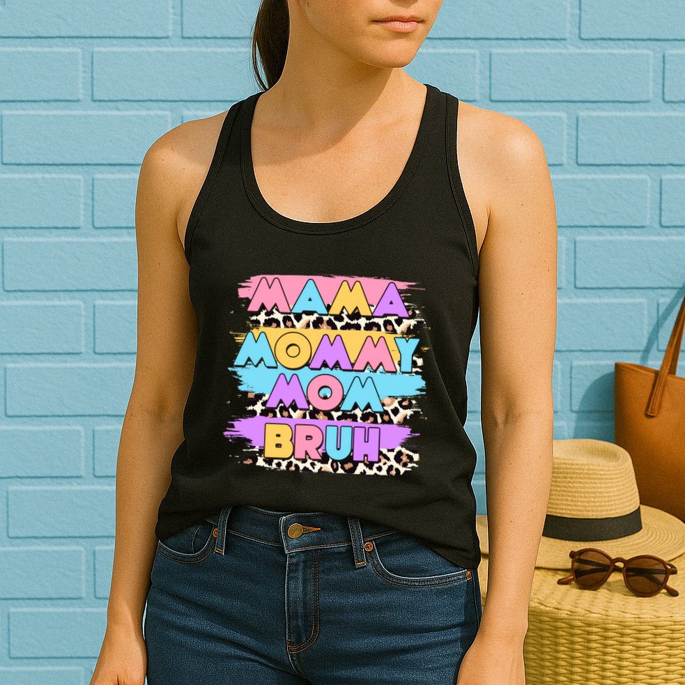 Retro 80's Leopard Print Mama Mommy Mom Bruh Womens Tank Top