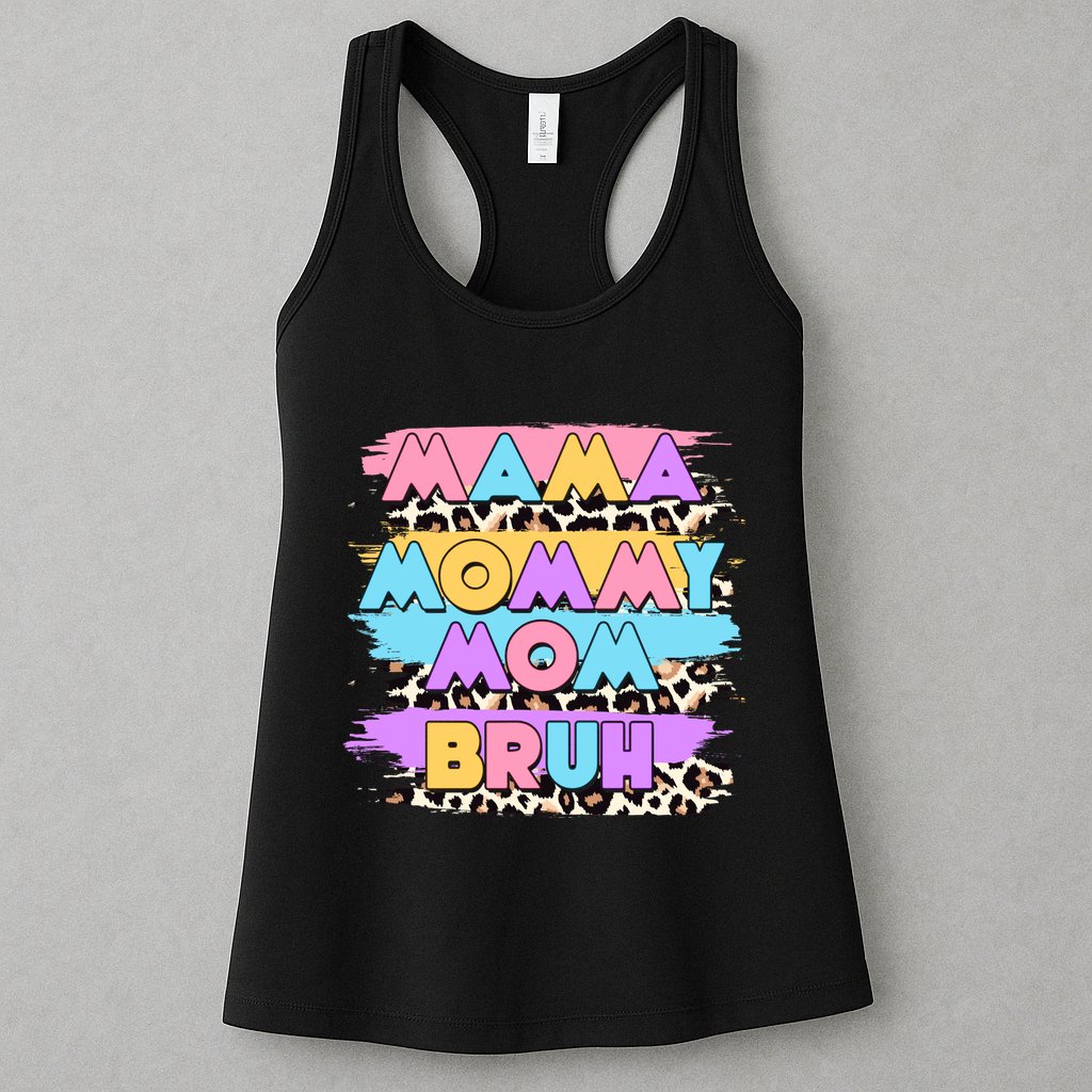 Retro 80's Leopard Print Mama Mommy Mom Bruh Womens Tank Top