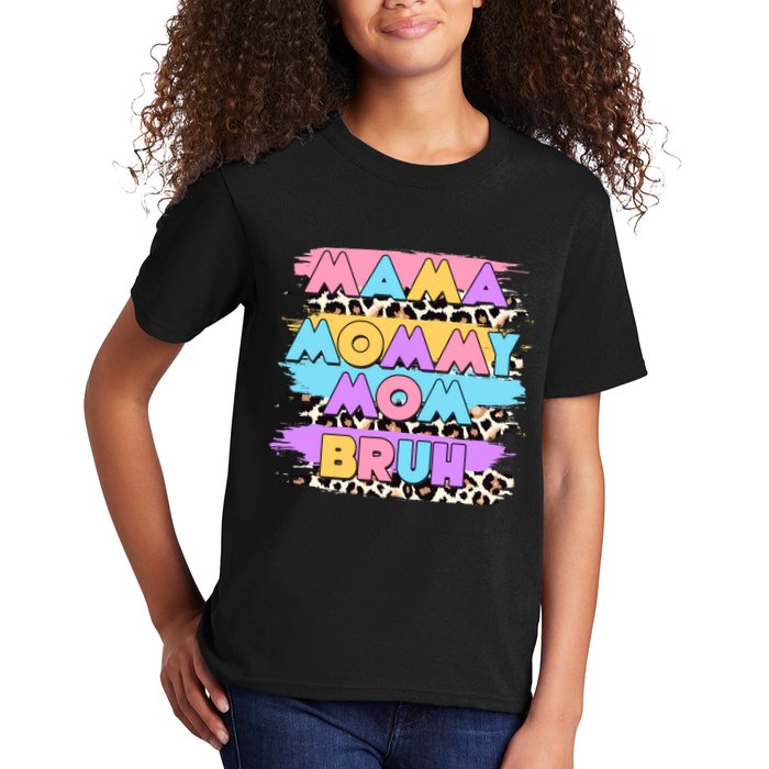 Retro 80's Leopard Print Mama Mommy Mom Bruh Kids T-Shirt