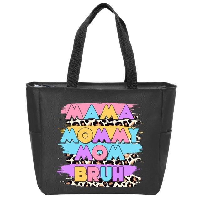 Retro 80's Leopard Print Mama Mommy Mom Bruh Zip Tote Bag
