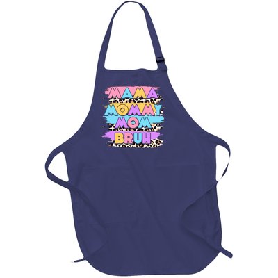 Retro 80's Leopard Print Mama Mommy Mom Bruh Full-Length Apron With Pockets