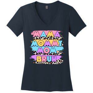 Retro 80's Leopard Print Mama Mommy Mom Bruh Women's V-Neck T-Shirt