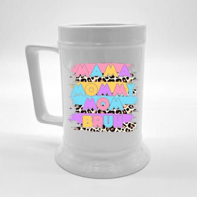 Retro 80's Leopard Print Mama Mommy Mom Bruh Beer Stein