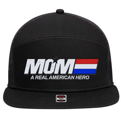 Retro 80's Mom A Real American Hero 7 Panel Mesh Trucker Snapback Hat