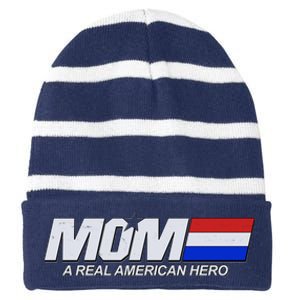 Retro 80's Mom A Real American Hero Striped Beanie with Solid Band