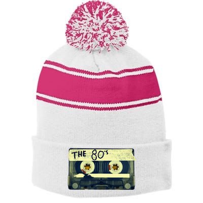 Retro 80S Mix Tape Stripe Pom Pom Beanie