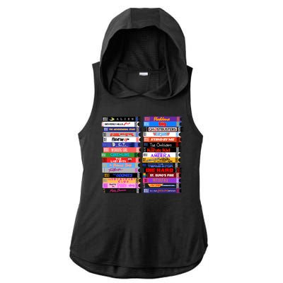 Retro 80s Movies Vhs Stacks Ladies PosiCharge Tri-Blend Wicking Draft Hoodie Tank