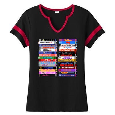 Retro 80s Movies Vhs Stacks Ladies Halftime Notch Neck Tee