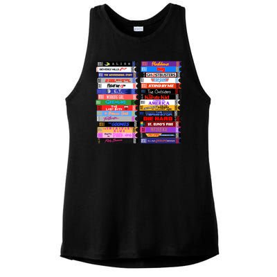 Retro 80s Movies Vhs Stacks Ladies PosiCharge Tri-Blend Wicking Tank