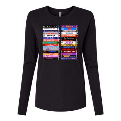 Retro 80s Movies Vhs Stacks Womens Cotton Relaxed Long Sleeve T-Shirt