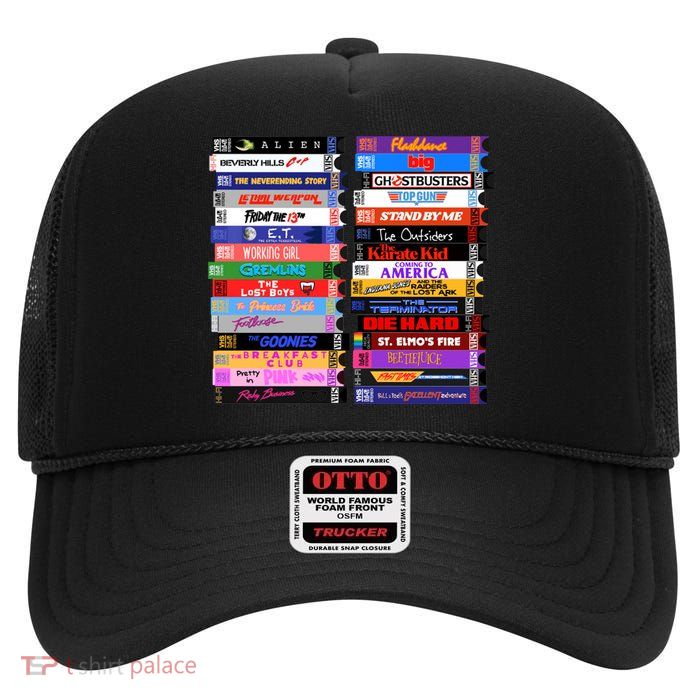 Retro 80s Movies Vhs Stacks High Crown Mesh Back Trucker Hat
