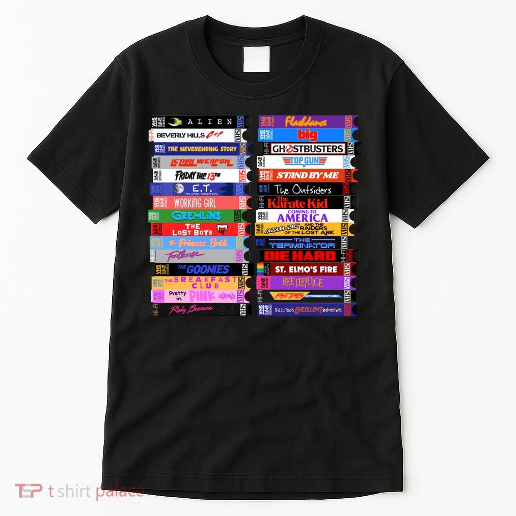 Retro 80s Movies Vhs Stacks Tall T-Shirt