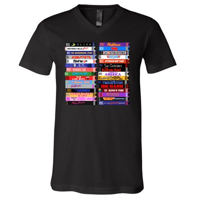 Retro 80s Movies Vhs Stacks V-Neck T-Shirt