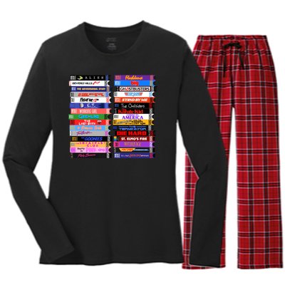 Retro 80s Movies Vhs Stacks Women's Long Sleeve Flannel Pajama Set 