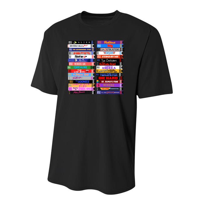 Retro 80s Movies Vhs Stacks Youth Performance Sprint T-Shirt